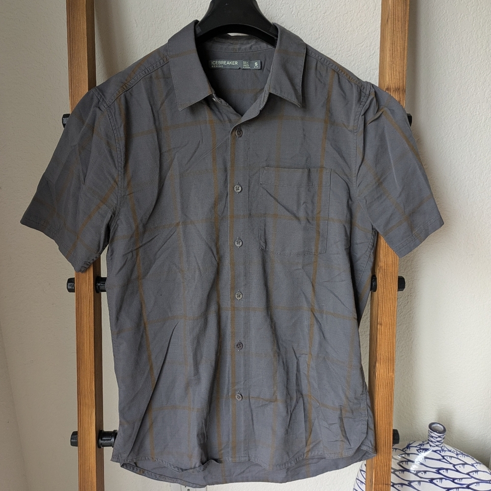 Icebreaker Men's Gray Merino Short Sleeve Button Down Shirt - Size S
